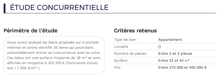 Image d'une étude concurrentielle pour estimation d'un bien immobilier